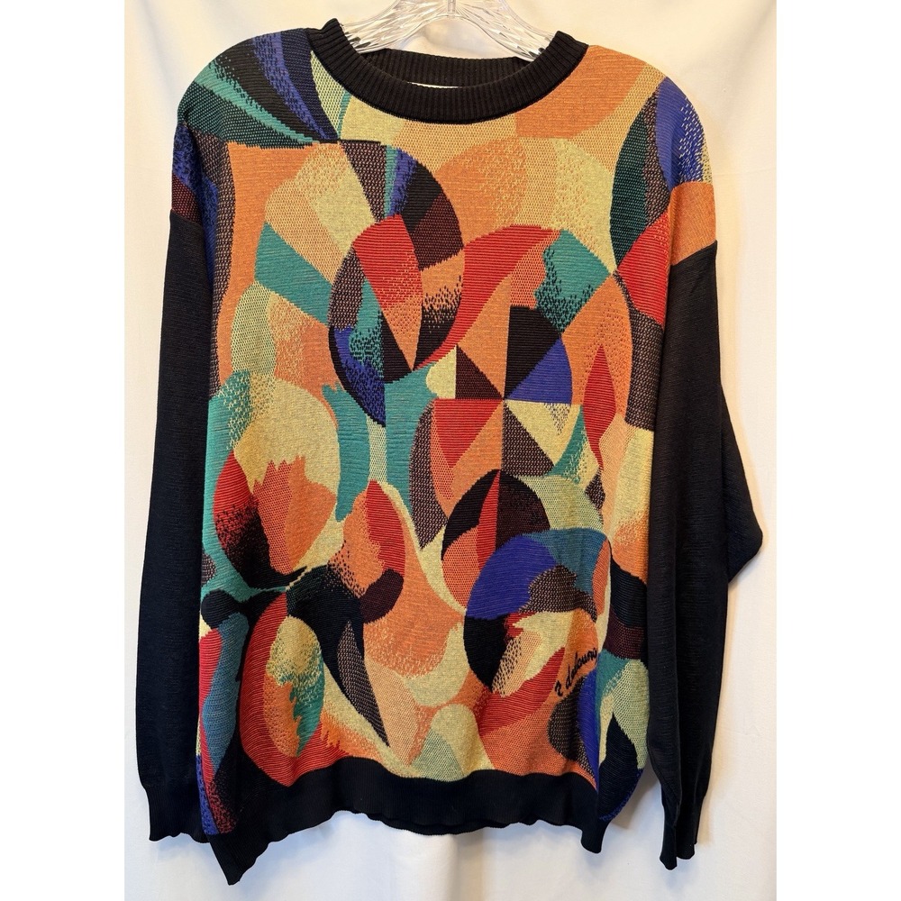 Vintage St. Croix Robert Delaunay Knit Art Sweater Size Medium Cotton Silk USA